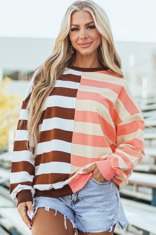 Color Block Drop Shoulder Pullover Sweatshirt