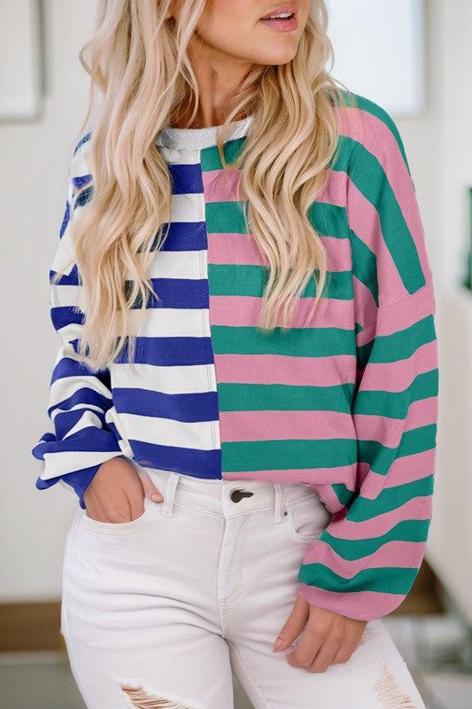 Color Block Drop Shoulder Pullover Sweatshirt