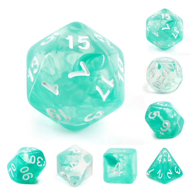 Lake Teal Swirl with White Numbering 7-Dice Set RPG