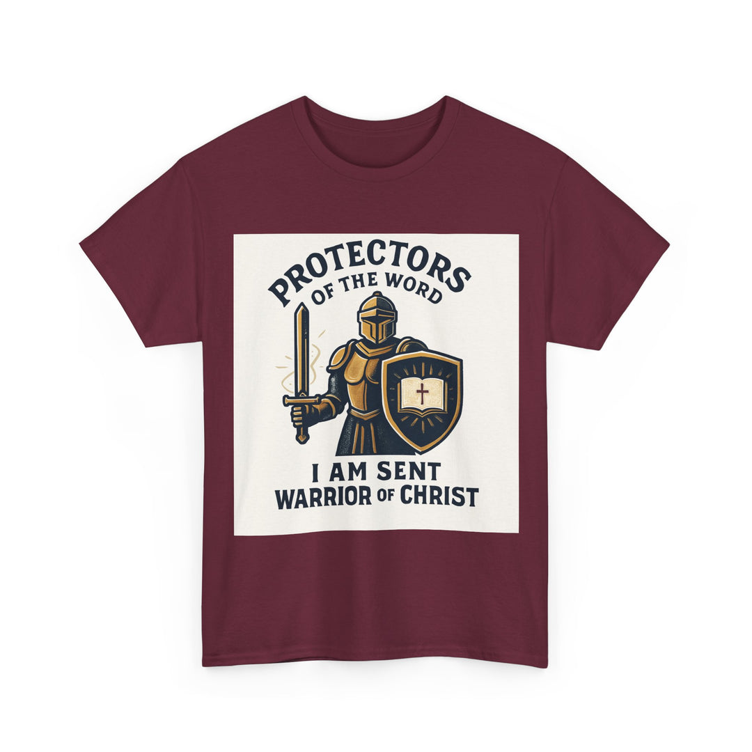 Protectors of the Word T-Shirt — Knight with Sword and Shield Literary Tee