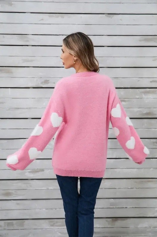 Fuzzy Knit Heart Sweater