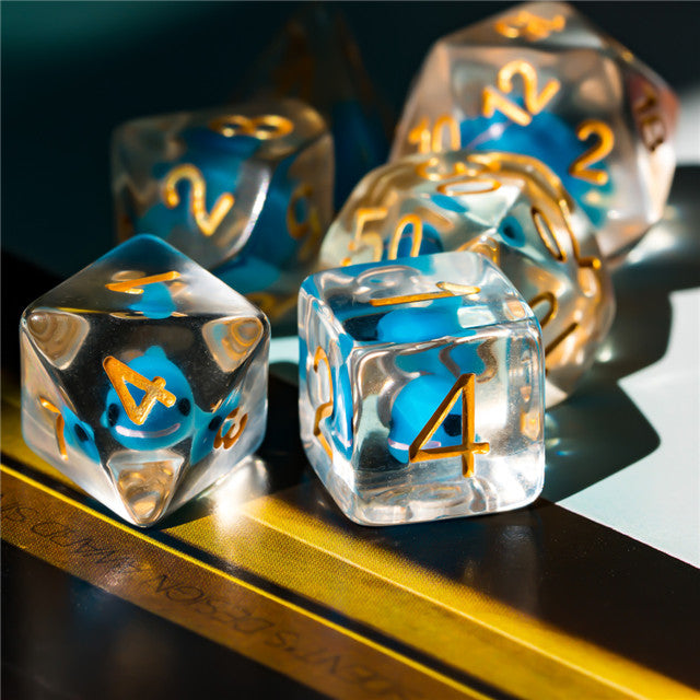 Blue Whale Dice Clear Dice w/ Blue Whales 7-Dice Set Rpg