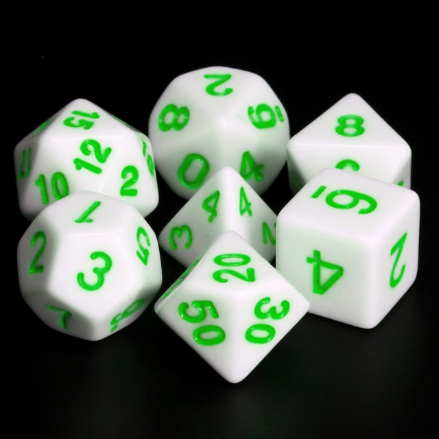 White Opaque with Green Numbering 7-Dice Set RPG