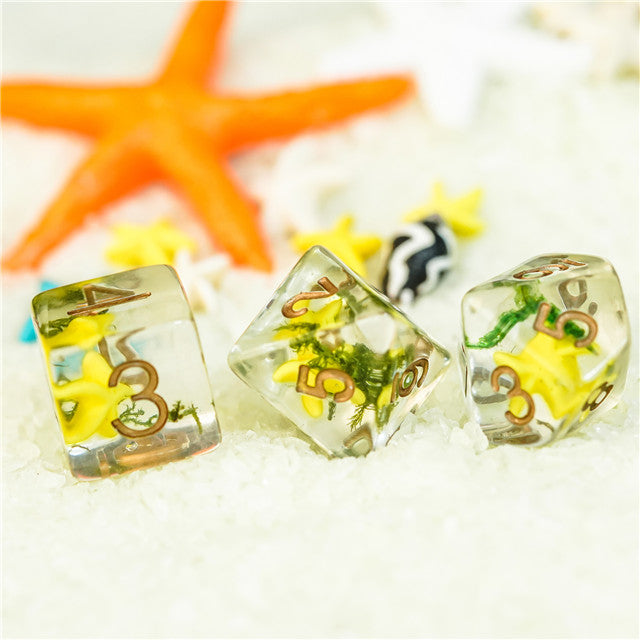 Yellow Starfish Dice 7-Dice Set Resin Dungeons and Dragons Dice