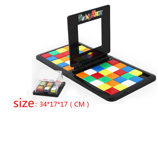 Colorful Rubik's Cube game with a transparent case on a white background.