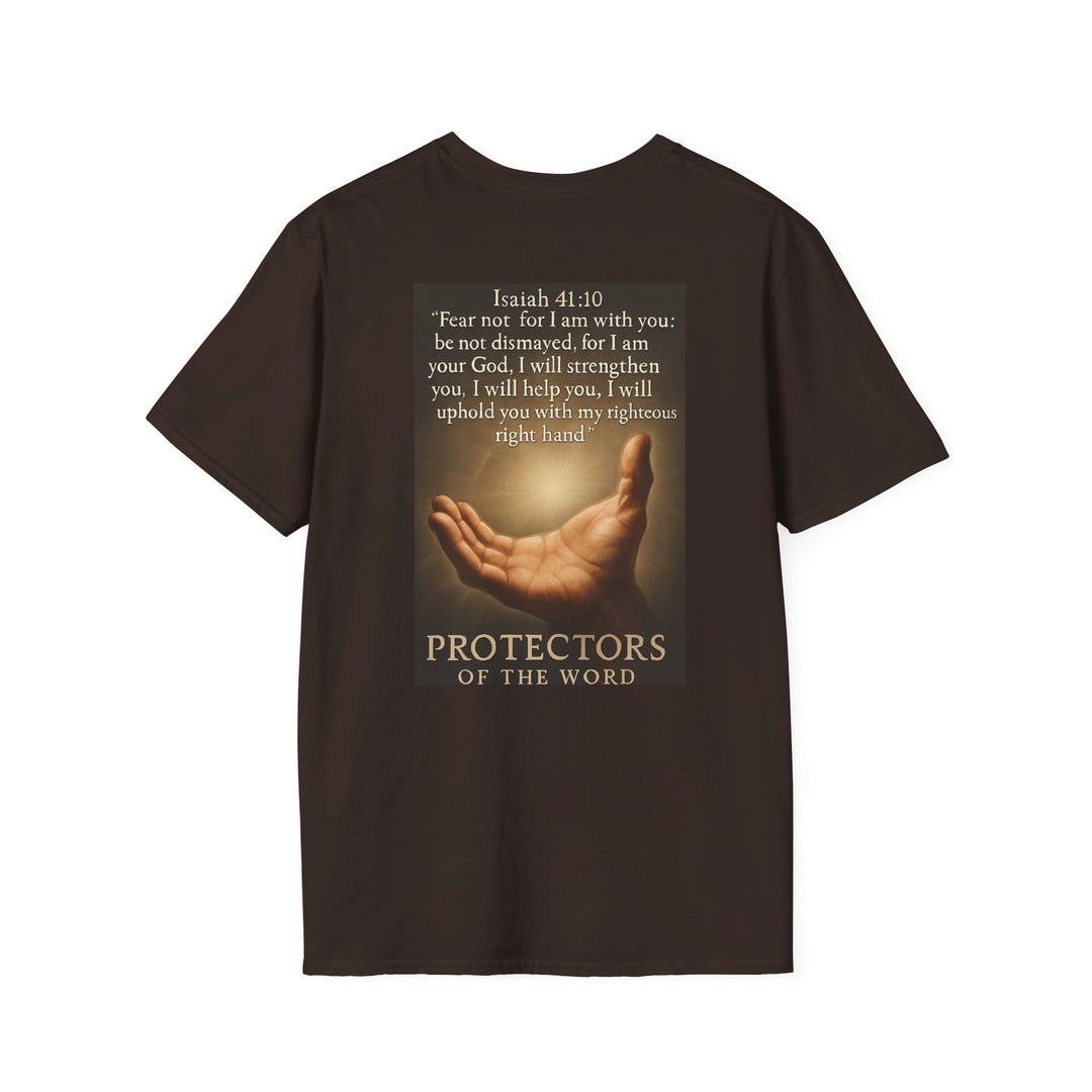 Christian Scripture T-Shirt — Matthew 18:20 and Isaiah 41:10 Faith Tee