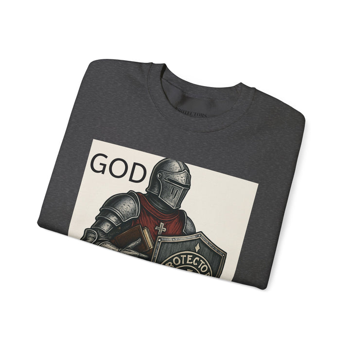 Knight Shield Crewneck Sweatshirt — "Protectors of the Word" Christian Armor Design