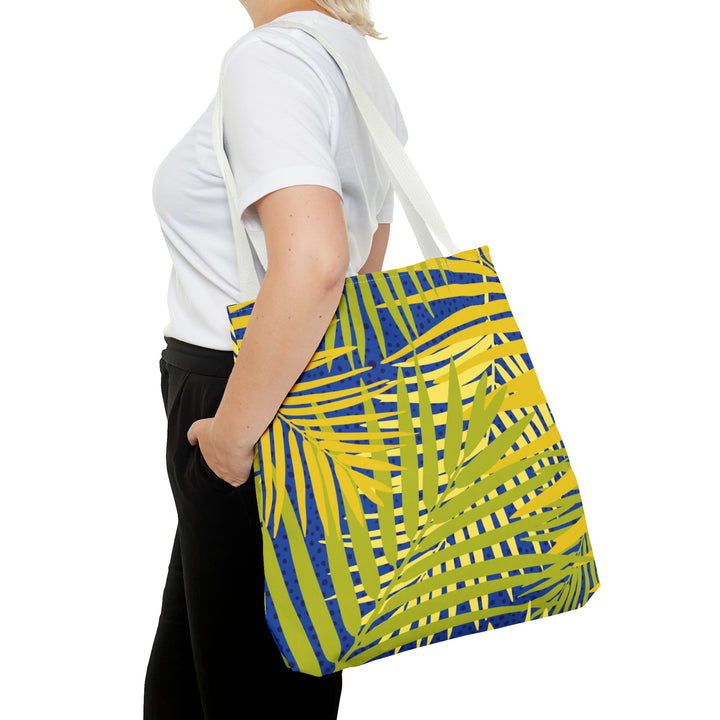 Green Leaves Pattern Over Blue Tote Bag (AOP)