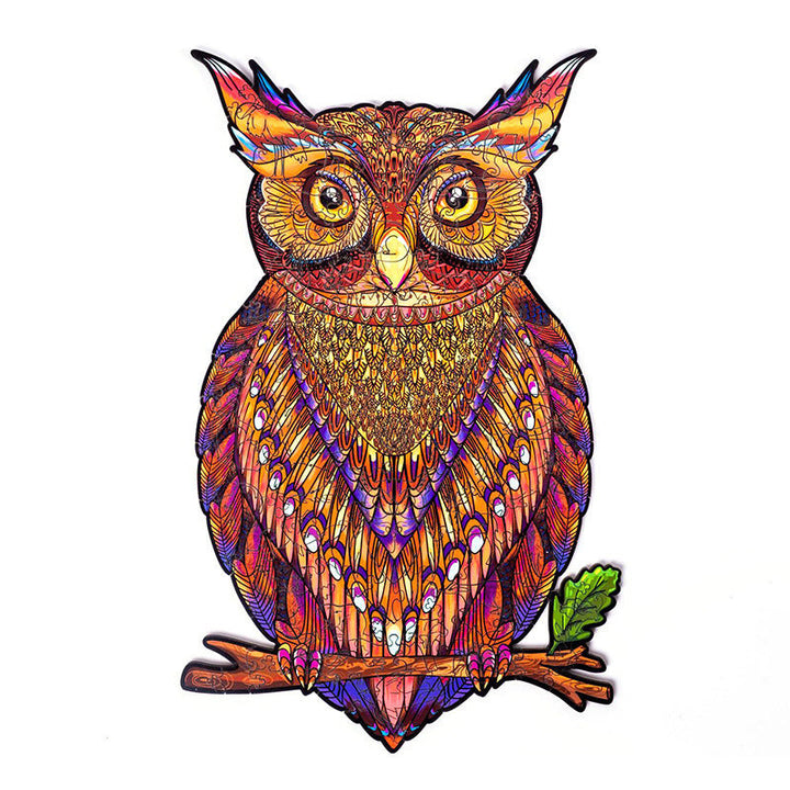Colorful owl design on a white background.