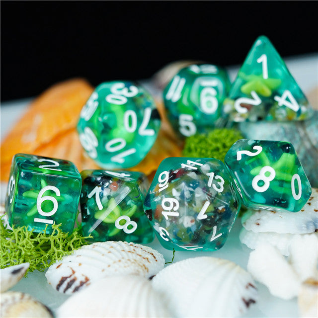 Sea Green Starfish Dice 7-Dice Set Resin Dungeons and Dragons Dice