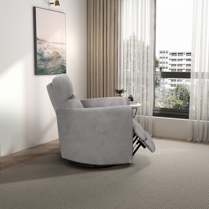 Lawson Swivel Glider Suede Recliner Chair Latte Side View.