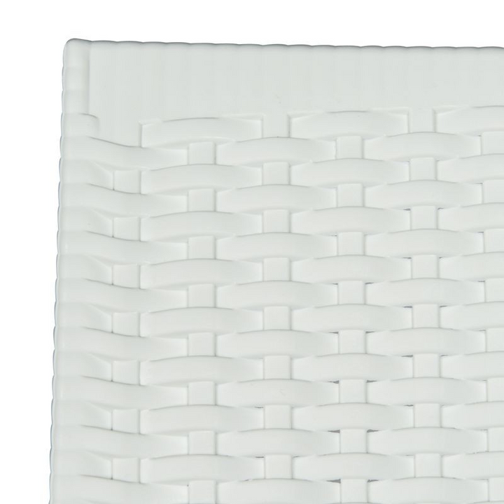 LeisureMod Weave Mace Indoor/Outdoor Chair (With Arms) White Closeup.