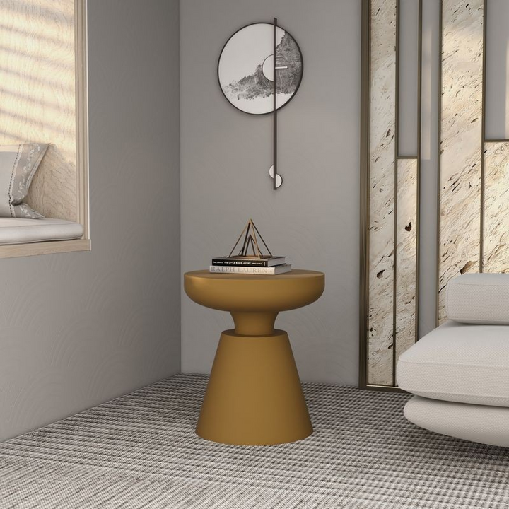 LeisureMod Isle Collection Fiberglass Outdoor Side Table in Brown Inside.
