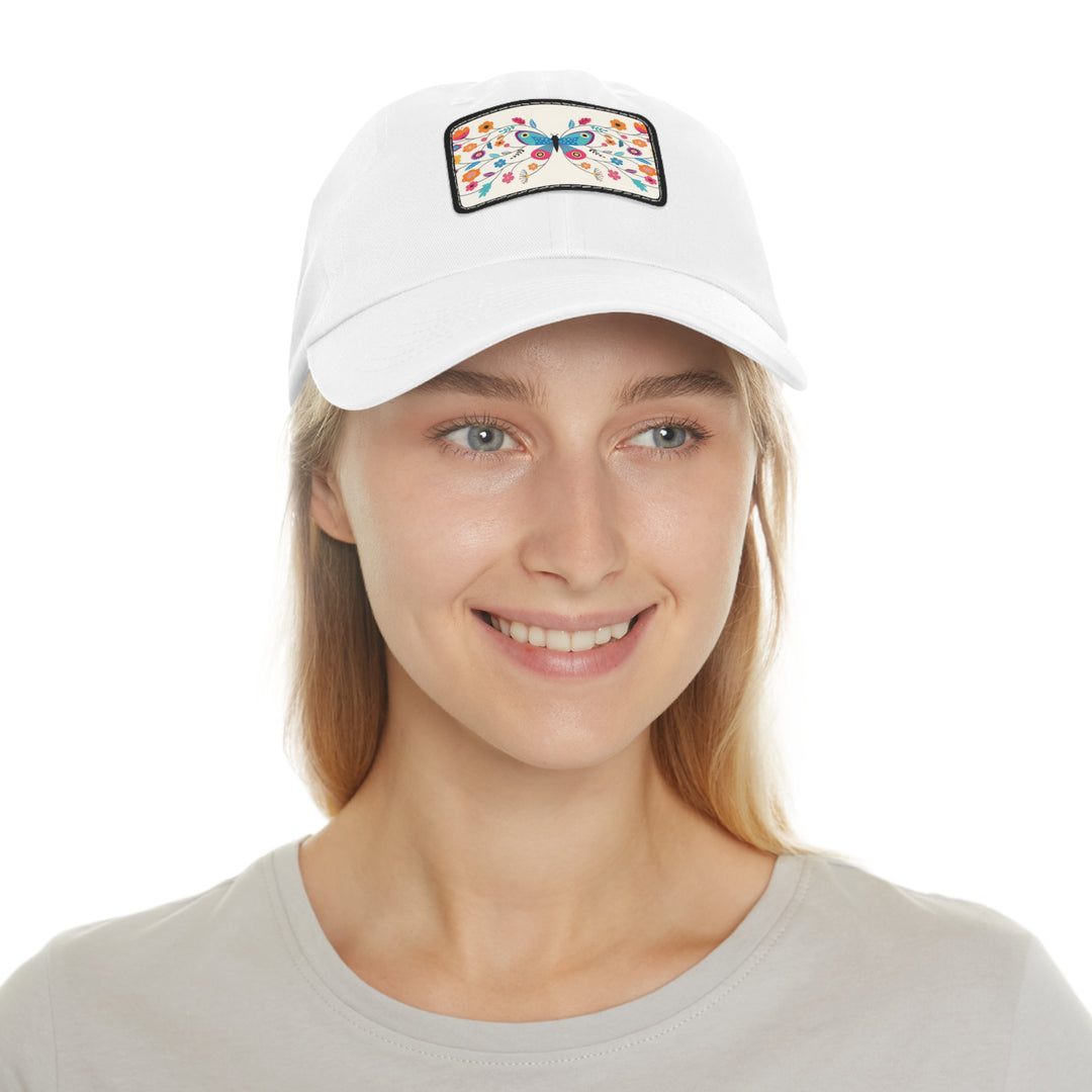 Butterfly Art Dad Hat with Leather Patch (Rectangle)