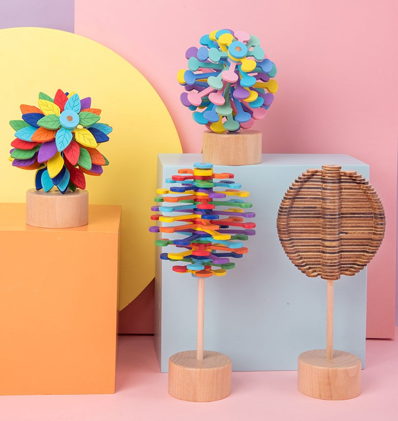 Wooden Rotating Lollipop Toy Stress Relief Spiral Desk Ornament