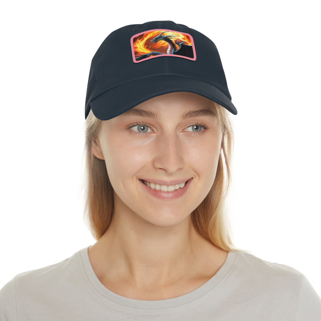 Dragon Fire Dad Hat with Leather Patch (Rectangle)