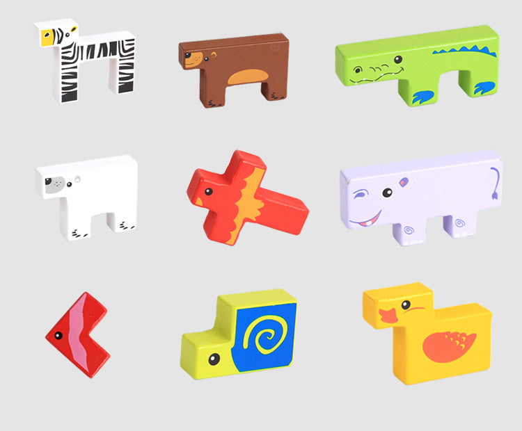 Wooden Animal Stack Blocks – 3D Building Puzzle for Kids