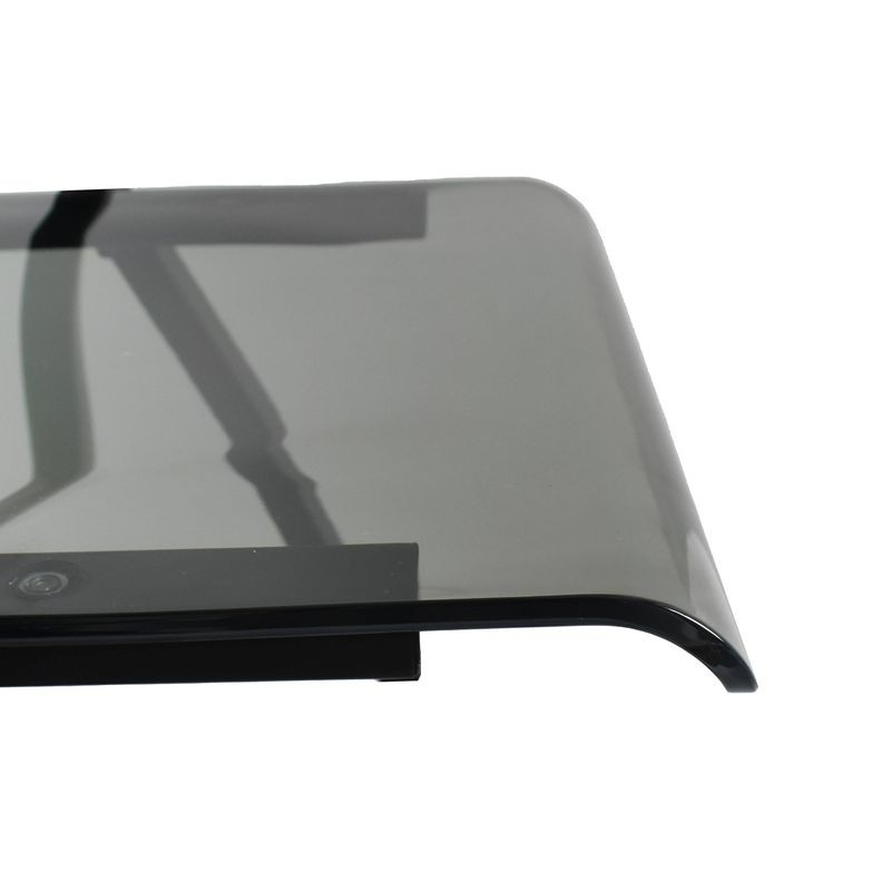 LeisureMod Menno Modern Acrylic Folding Chair Black Frame with Transparent Black Seat Closeup.