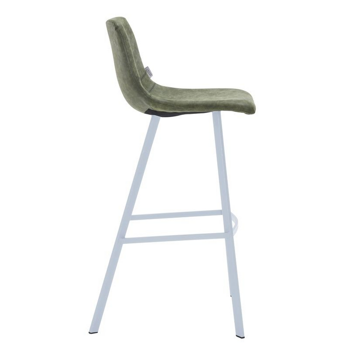 Elland Bar stool Olive Green with White Base Side View.
