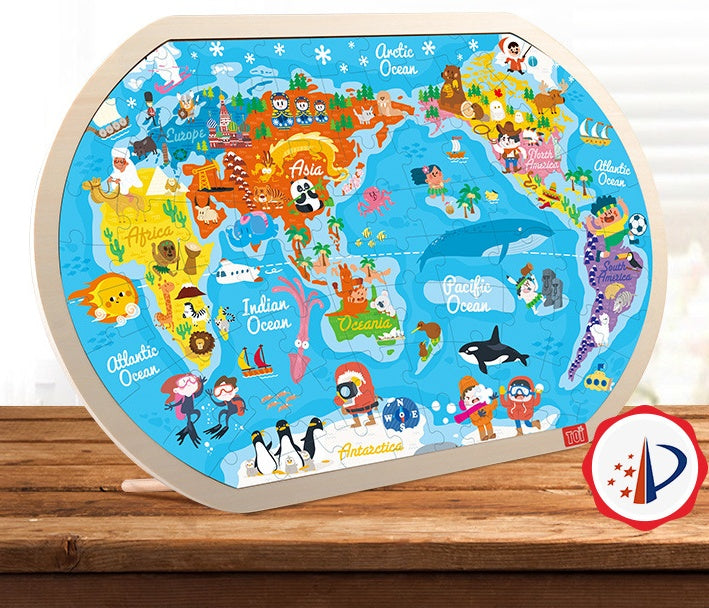 Wooden World Map Puzzle – Educational Toy for Kids and Toddlers