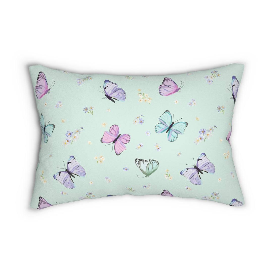 Butterflies and Pansy Flowers Spun Polyester Lumbar Pillow