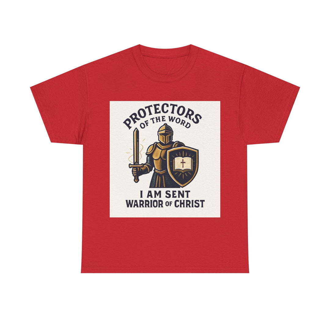 Protectors of the Word T-Shirt — Knight with Sword and Shield Literary Tee