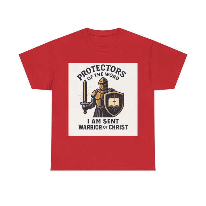 Protectors of the Word T-Shirt — Knight with Sword and Shield Literary Tee