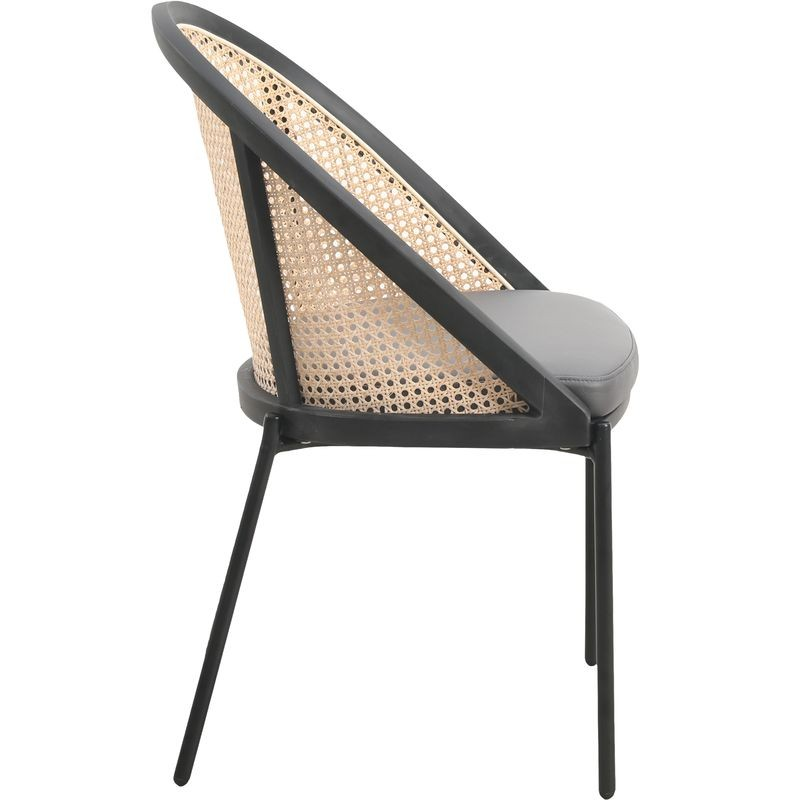 LeisureMod Urbane Collection Modern Dining Chair with Wicker Back in Charcoal Side View.