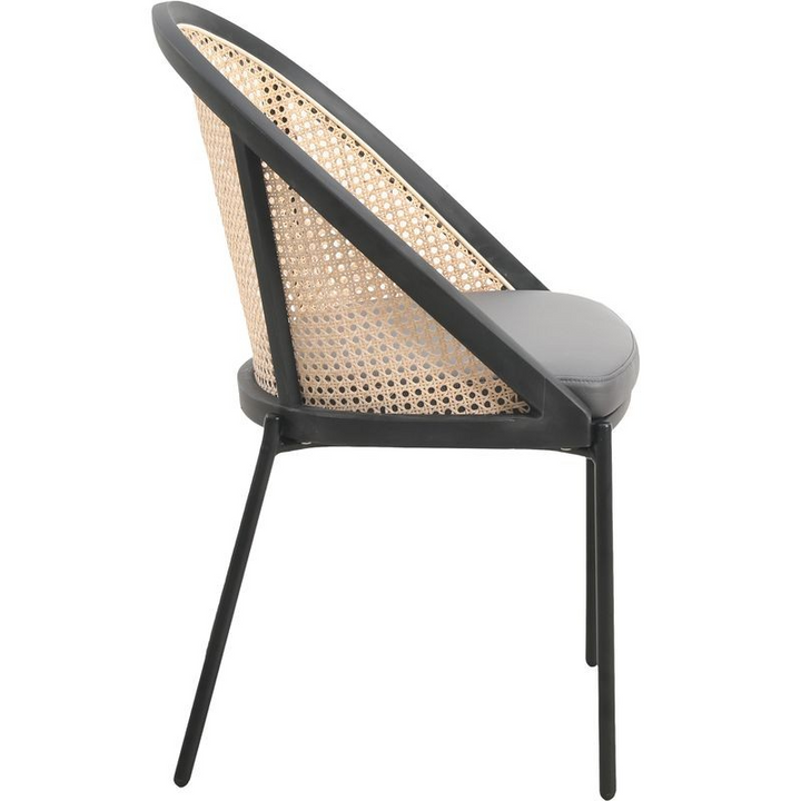 LeisureMod Urbane Collection Modern Dining Chair with Wicker Back in Charcoal Side View.
