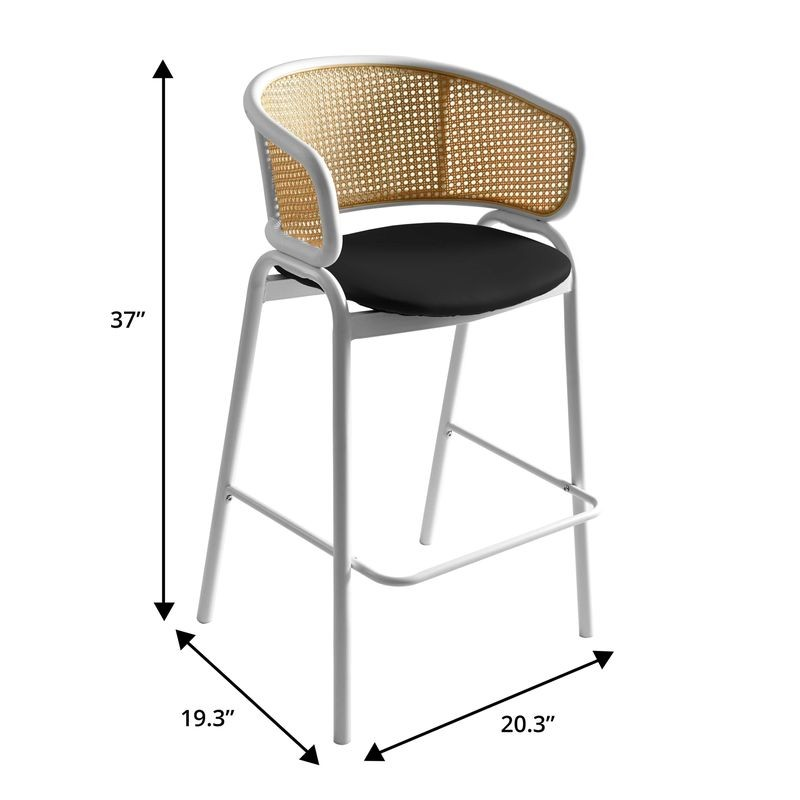 Bar stool with dimensions labeled on a white background.