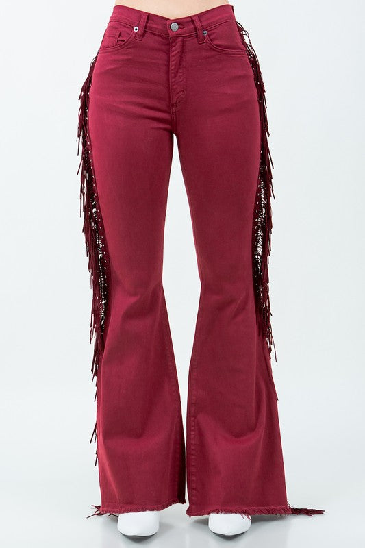 Texas Sun Fringe Bell Bottom Wine Inseam 30