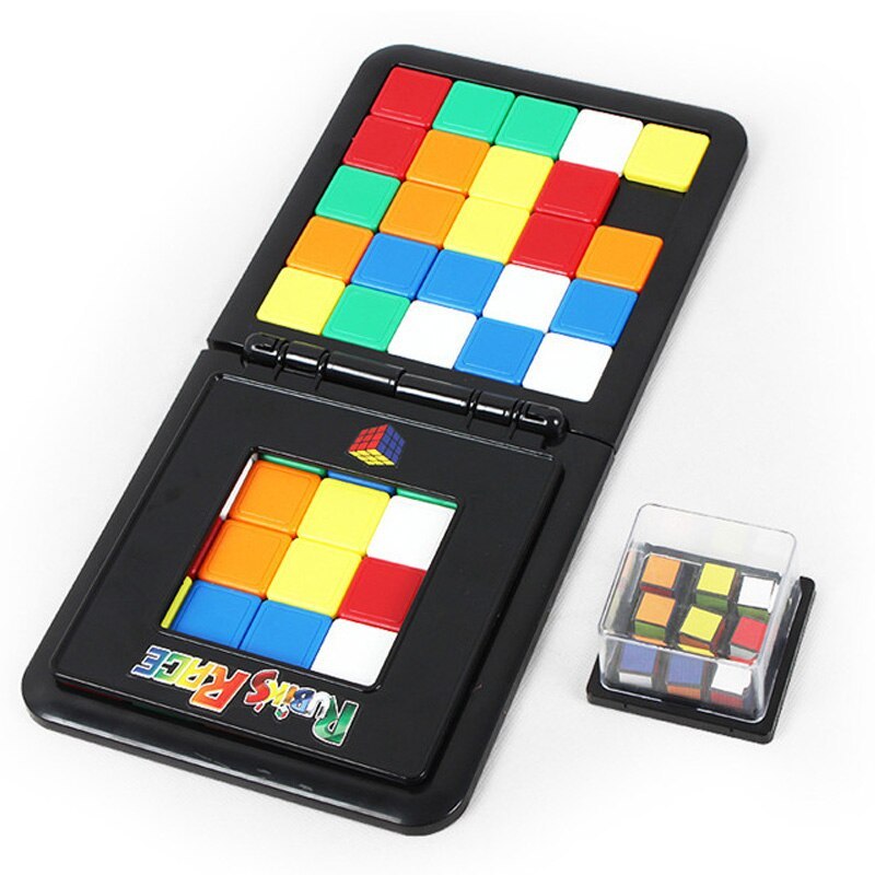 Rubik's Cube-like puzzle in a black carrying case on a white background.