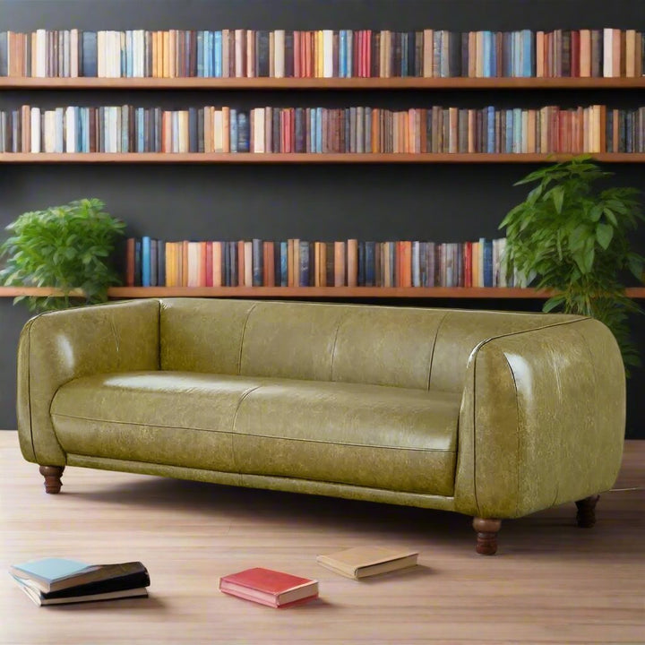 Marlon Luxury Italian Leather Sofa Green Left Angle