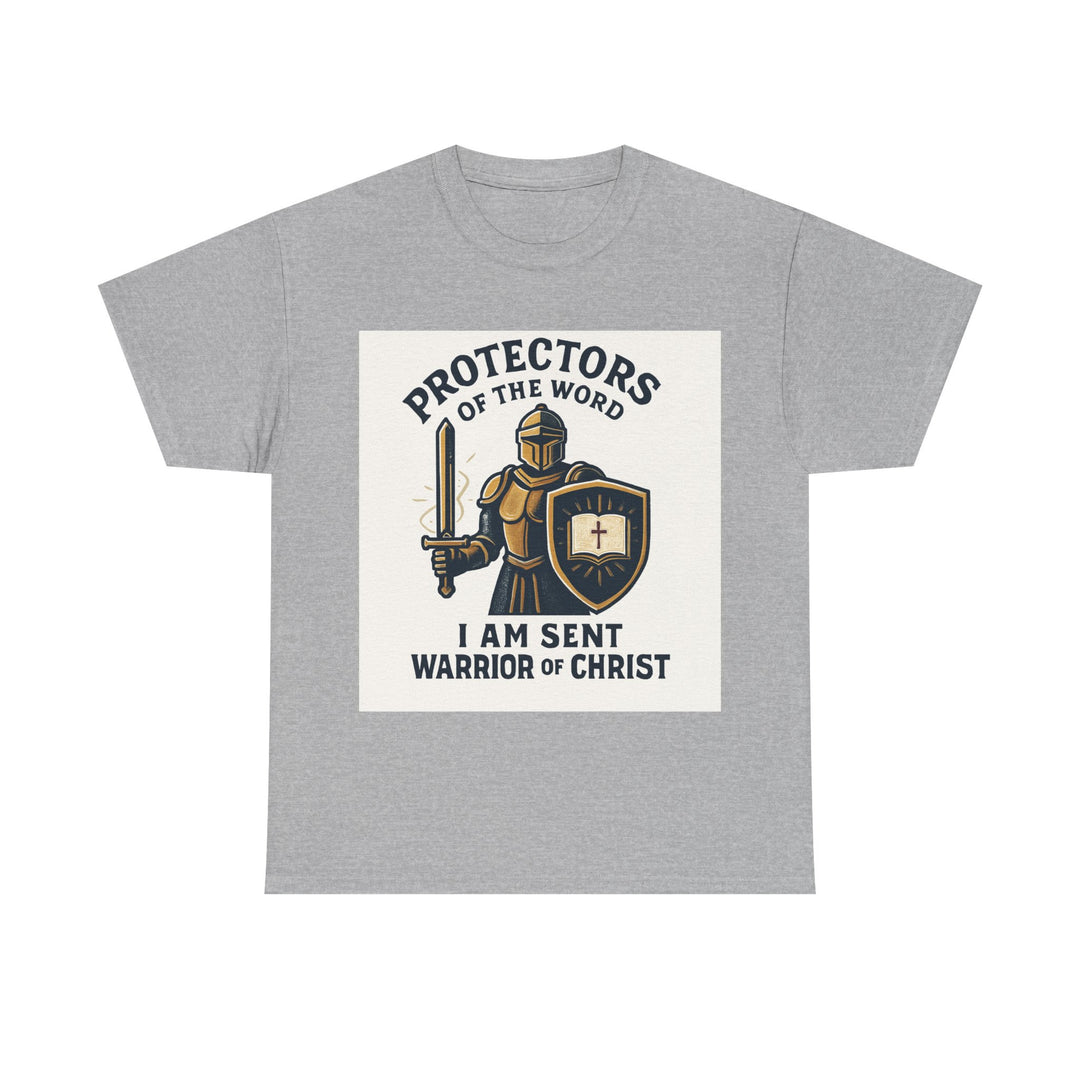 Protectors of the Word T-Shirt — Knight with Sword and Shield Literary Tee