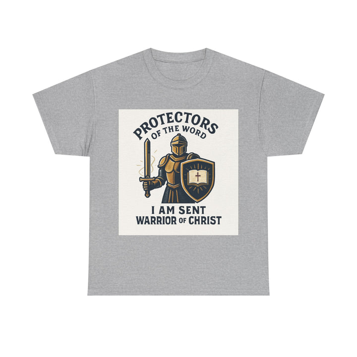 Protectors of the Word T-Shirt — Knight with Sword and Shield Literary Tee