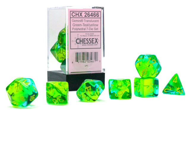 Gemini® Polyhedral Translucent Green-Teal/yellow 7-Die Set /16mm/12mm