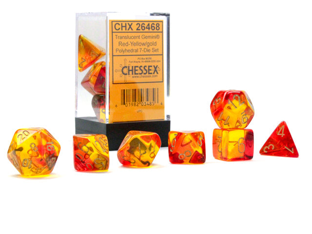 Gemini® Polyhedral Translucent Red-Yellow/gold 7-Die Set /16mm/12mm