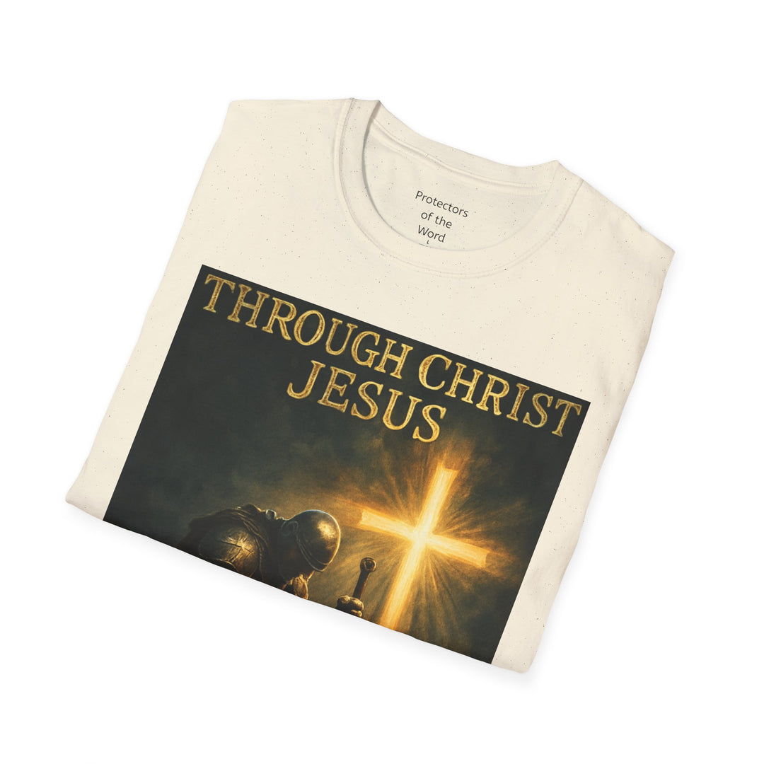 Christian Knight T-Shirt — "Through Christ Jesus" Front and "I Am Saved" Back