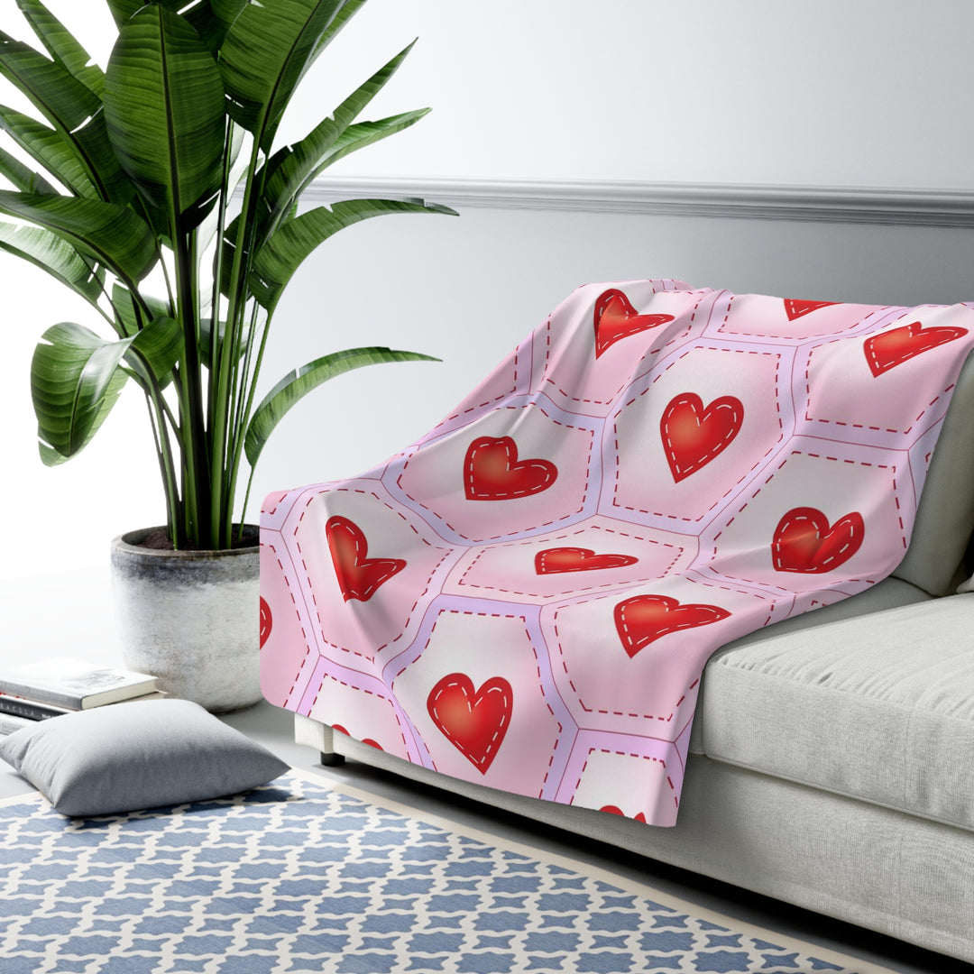 Hearts on Hexagon Sherpa Fleece Blanket