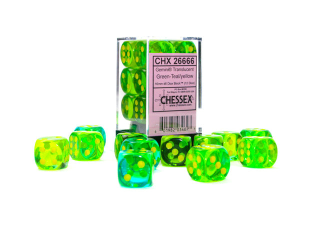 Gemini® Polyhedral Translucent Green-Teal/yellow 7-Die Set /16mm/12mm