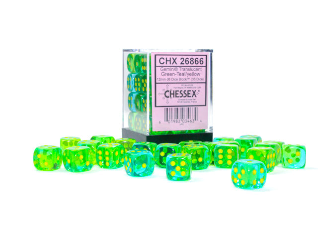 Gemini® Polyhedral Translucent Green-Teal/yellow 7-Die Set /16mm/12mm