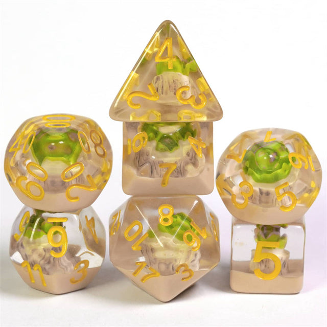 Potted Succulent 7-Dice Set w/Yellow Numbers Dnd Dice Set