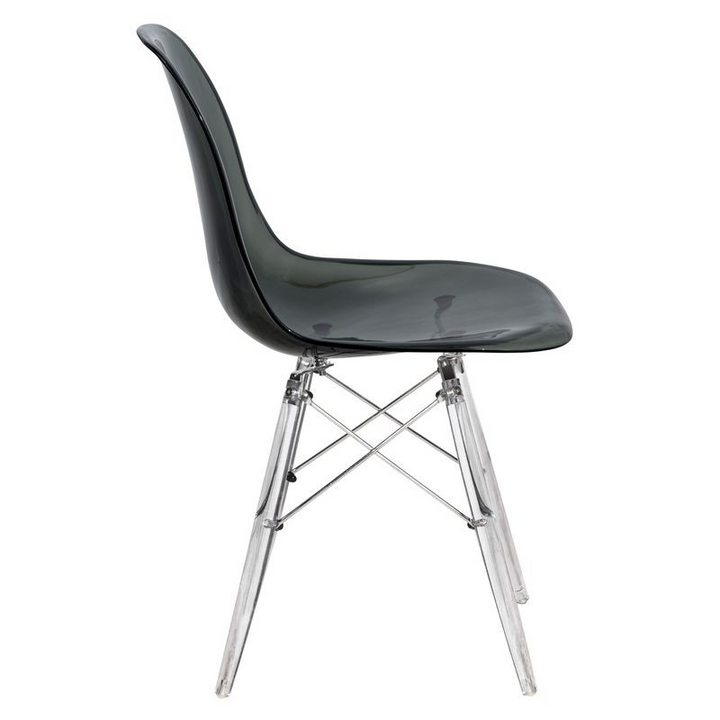 LeisureMod Dover Molded Side Chair with Acrylic Base Transparent Black Side View.