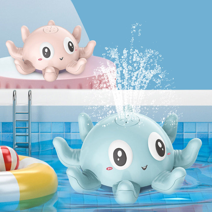 Two cartoon-style octopus toys in a pool with water splashing out.