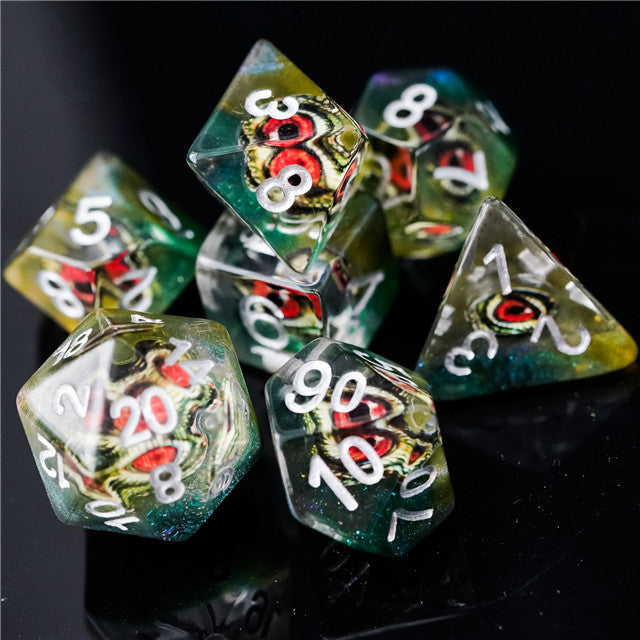 Reptile Green Demon Eye Dragon Eye Dice 7-Dice Set Resin Dungeons and Dragons Dice
