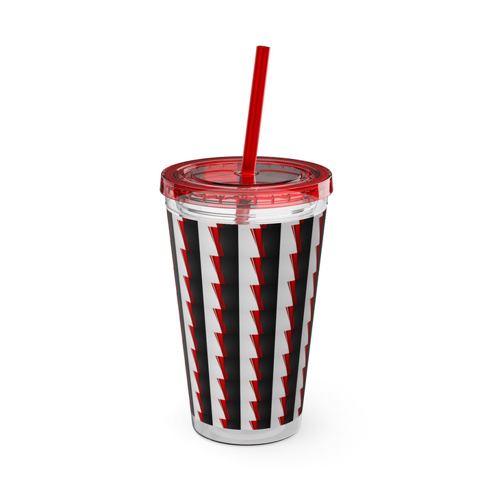 Classic Red Black Gray Sunsplash Tumbler with Straw, 16oz