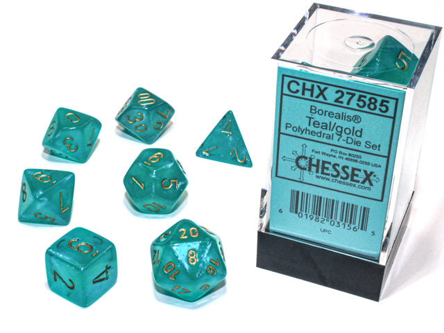 Borealis Teal/gold 7-Dice / 16mm / 12mm / 30mm Luminary
