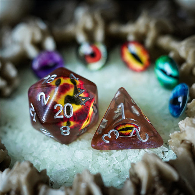 Brown Demon Eye Dragon Eye Dice 7-Dice Set Resin Dungeons and Dragons Dice