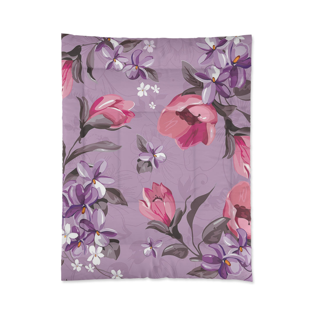 Pink Flowers on Violet Comforter