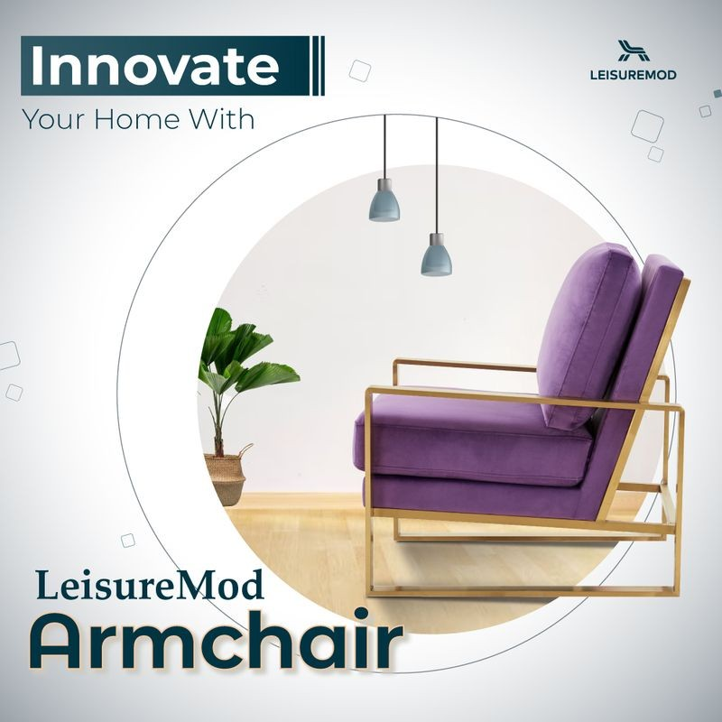 LeisureMod Jefferson Velvet Design Accent Armchair with Gold Brass Finish Frame Purple Innovation.